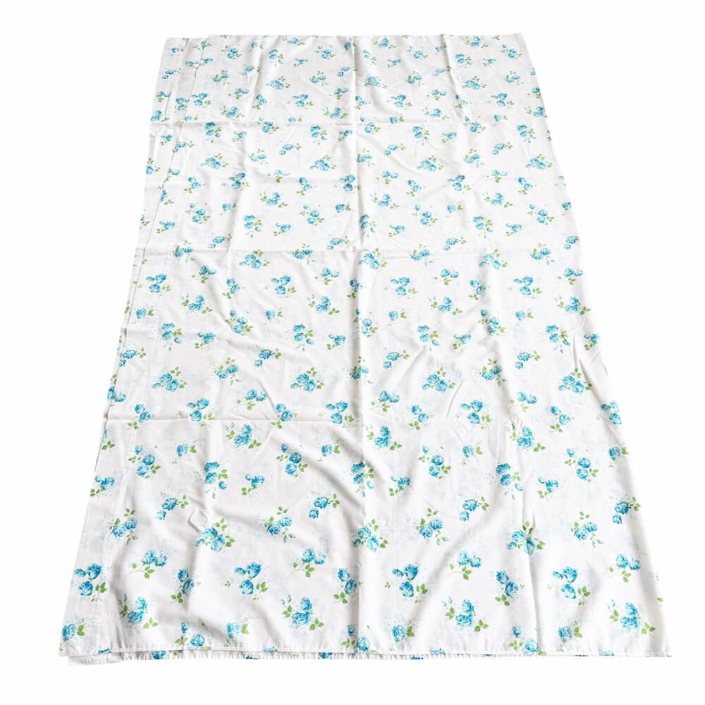 Vintage White Blue Floral King Size Flat Sheet 90"x78"